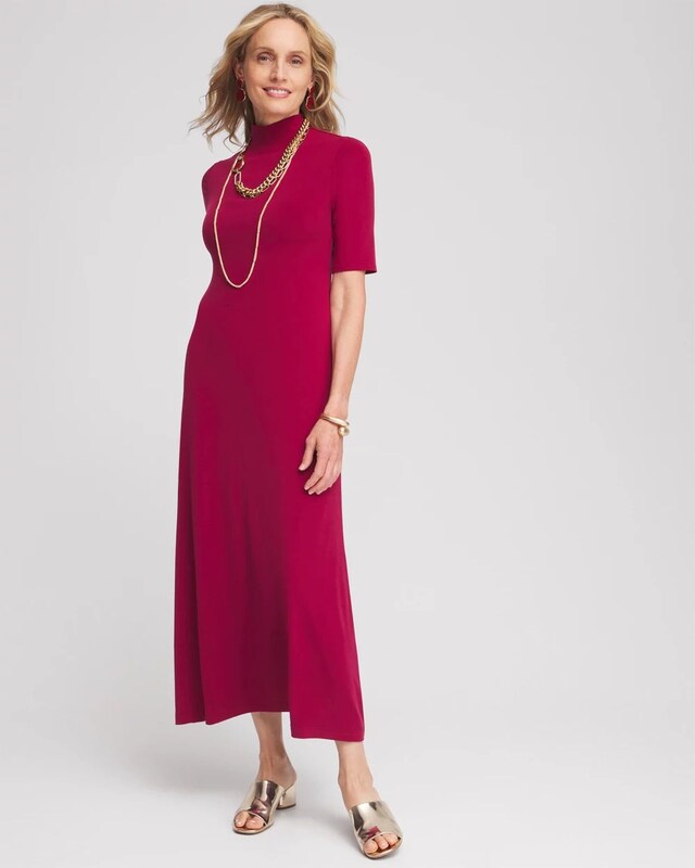 Elbow-sleeve Mock Neck Maxi Dress - image 1